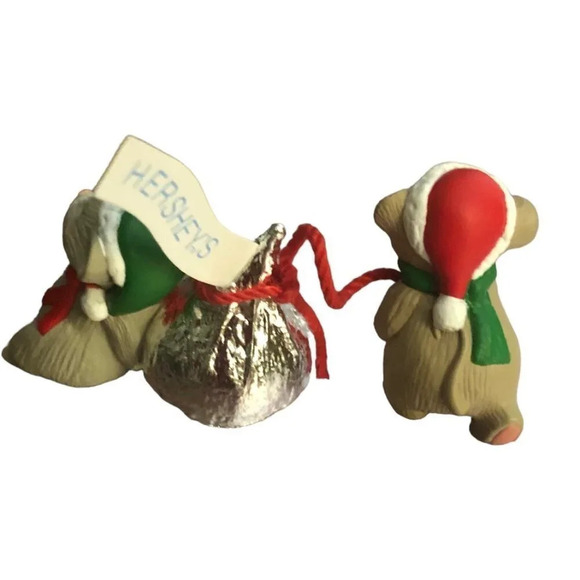 VINTAGE HALLMARK Merry Miniatures "Hershey's" Mice & Hershey's Kiss 2pc Figurine - Picture 7 of 7